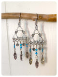 HANDMADE OXIDISED ANTIQUE SILVER INDIAN FEATHER TRIANGLE TURQUOISE HOWLITE NATURAL GEMSTONE DROP EARRINGS RETRO BOHO