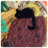 HAND MADE HOOP ART EMBROIDERY BLACK CAT IN THE 70’s FAVOURITE SPOT RETRO VINTAGE CHEESE PLANT MONSTERA
