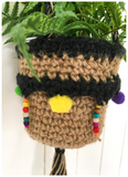 HAND MADE NATURAL JUTE & POM POM 1970’s INSPIRED MACRAME WOVEN PLANT HANGER HANGING POT