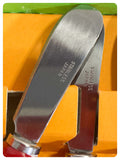 SET OF 6 MID CENTURY VINTAGE STAINLESS STEEL KNIVES MAJOLICA CERAMIC FRUIT & VEGETABLE HANDLES BOXED SIGNED JAPAN