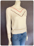 VINTAGE 1970’s CREAM KNIT JUMPER CHEVRON RIBBON LUREX DETAIL UK8-10