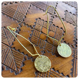 HANDMADE HAMMERED BEATEN BRASS SIMPLE DISC RHOMBUS WIRE EARRINGS MINIMAL PRIMITIVE TRIBAL VIKING
