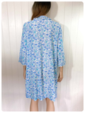 VINTAGE 1950’s FLOWER POWER BLUE SHEER DUSTER HOUSE COAT DRESSING GOWN UK8-12
