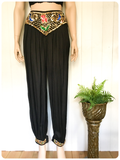 VINTAGE 1980’s INDIAN BLACK COTTON SEQUINNED HAREM HAREEM PANTS TROUSERS UK8-10