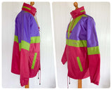 VINTAGE 1980’s BRIGHT GEOMETRIC ZIP UP WINDBREAKER SHELL WATERPROOF JACKET PAC A MAC COAT M
