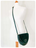 JANE SHILTON LONDON VINTAGE 1970’s 80’s BOTTLE GREEN LEATHER CROSS BODY SADDLE SHOULDER BAG HANDBAG BOHO