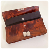 VINTAGE 1970’s 60’s DEEP TAN BROWN TOOLED MARBLED GENUINE LEATHER WALLET PURSE