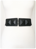 VINTAGE 80’s WIDE BLACK ELASTIC CINCH WASPIE WAIST BELT PYRAMID STUD BUCKLE