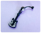 CUTE KITSCH RETRO BLACK ELECTRIC GUITAR CRYSTAL GEMS SURGICAL STEEL NAVEL BELLY BAR RING BODY PIERCING