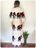 VINTAGE 70’s THAI COTTON ELEPHANT PRINT KAFTAN MAXI DRESS 10-12