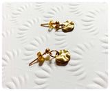 VINTAGE ANTIQUE GOLD BEATEN BRASS DISC SIMPLE ROUND COIN MINIMAL DAINTY STUD DROP EARRINGS