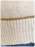 VINTAGE 1970’s CREAM KNIT JUMPER CHEVRON RIBBON LUREX DETAIL UK8-10