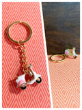 CUTE VINTAGE RETRO MINI 3D SCOOTER MOD ENAMEL PINK WHITE KEYRING KEYCHAIN