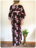 VINTAGE 70’s INDIAN LEAF PRINTED EMBROIDERED COTTON KAFTAN MAXI DRESS 8
