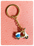 CUTE VINTAGE RETRO MINI 3D SCOOTER MOD ENAMEL BLUE WHITE KEYRING KEYCHAIN