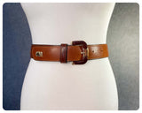 VINTAGE 70’s 80’s DEEP TAN LEATHER GOLD BRASS ELEPHANT STUD CINCH WAIST BELT 6-10 BOHEMIAN