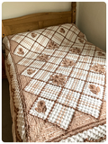 VINTAGE 1950’s 1960’s CANDLEWICK BEDSPREAD FITTED VALANCE THROW BROWNS WHITE DOUBLE BED BOHO
