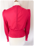 VINTAGE 70’s BRIGHT SHOCKING PINK RUFFLE BLOUSE TOP UK 8-10