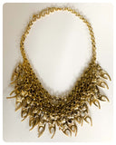VINTAGE 90”s MULTI CAT ANTIQUE GOLD BRASS TRIBAL STATEMENT NECKLACE