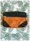 VINTAGE 1980’s TWO TONE BLACK & DEEP TAN SOFT LEATHER PURSE POUCH MAKE UP BAG