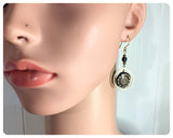 HANDMADE ANTIQUE BRASS GOLD BLACK INDIAN SUN MANDALA DISC HOOP DROP EARRINGS VINTAGE BOHO TRIBAL