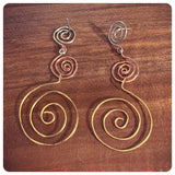 HANDMADE HAMMERED BEATEN STAINLESS STEEL COPPER BRASS BIG SPIRAL EARRINGS RUSTIC MINIMAL TRIBAL
