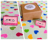 RETRO 80’s PINK ENAMEL CASSETTE TAPE RING MUSIC MIXTAPE ADJUSTABLE SIZE GIFT BOX