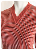 VINTAGE 1970s V NECK SKINNY RIB KNITTED JUMPER TOP BROWN FLECK UK8 -10