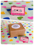 RETRO 80’s PINK ENAMEL CASSETTE TAPE RING MUSIC MIXTAPE ADJUSTABLE SIZE GIFT BOX