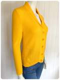VINTAGE 1970’s BRIGHT YELLOW SKINNY RIB SHAWL COLLAR CARDIGAN UK8-10