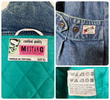 VINTAGE 80’s MUSTANG BAGGY BLUE DENIM FISHTAIL PARKA JACKET COAT VIVID TURQUOISE LINING L/XL