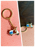 CUTE VINTAGE RETRO MINI 3D SCOOTER MOD ENAMEL BLUE WHITE KEYRING KEYCHAIN