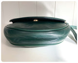 JANE SHILTON LONDON VINTAGE 1970’s 80’s BOTTLE GREEN LEATHER CROSS BODY SADDLE SHOULDER BAG HANDBAG BOHO