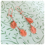 HAND CRAFTED ROSE GOLD COPPER MONSTERA CHEESE PLANT LEAF DANGLE DROP BOHO DECO EARRINGS