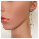 HANDMADE HAMMERED BEATEN STAINLESS STEEL COPPER BRASS BIG SPIRAL EARRINGS RUSTIC MINIMAL TRIBAL