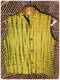 VINTAGE THAI COTTON GREEN MUSTARD TIE DYE WAISTCOAT BOHO HIPPIE UK8-10