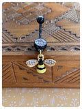 CUTE RETRO BLACK YELLOW GOLD ENAMEL HONEY BEE CRYSTAL GEMS SURGICAL STEEL NAVEL BELLY BAR RING BODY PIERCING