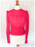 VINTAGE 70’s BRIGHT SHOCKING PINK RUFFLE BLOUSE TOP UK 8-10