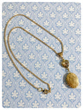 VINTAGE ANTIQUE GOLD BRASS TOOLED OVAL LOCKET GLASS HEART CHARM NECKLACE