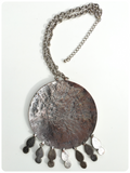 HUGE BOHEMIAN TRIBAL SILVER & ENAMEL DISC PENDANT NECKLACE