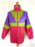 VINTAGE 1980’s BRIGHT GEOMETRIC ZIP UP WINDBREAKER SHELL WATERPROOF JACKET PAC A MAC COAT M