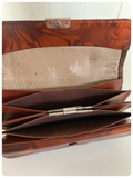 VINTAGE 1970’s 60’s DEEP TAN BROWN TOOLED MARBLED GENUINE LEATHER WALLET PURSE