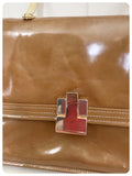 VINTAGE 1950’s RENATA ART DECO GOLD PATENT LEATHER CLUTCH BAG HANDBAG