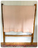 VINTAGE 1960’s 70’s SOFT PEACH CELLULAR WOOL BLANKET THROW SATIN EDGE LARGE RETRO CAMPER CARAVAN