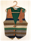 VINTAGE 90s SUEDE TAPESTRY INDIAN WAISTCOAT BOHO HIPPIE UK14-16