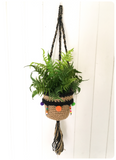 HAND MADE NATURAL JUTE & POM POM 1970’s INSPIRED MACRAME WOVEN PLANT HANGER HANGING POT