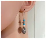HANDMADE BOHO BALI ANTIQUE SILVER TURQUOISE BEAD EARRINGS RETRO TRIBAL