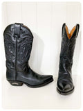 VINTAGE SENDRA BLACK LEATHER WESTERN COWBOY BOOTS BOHO LINE DANCING UK 3 1/2