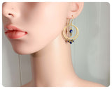 HANDMADE ANTIQUE BRASS GOLD INDIAN BLUE LAPIS LAZULI NATURAL GEMSTONE HOOP DROP EARRINGS VINTAGE BOHO