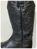 VINTAGE SENDRA BLACK LEATHER WESTERN COWBOY BOOTS BOHO LINE DANCING UK 3 1/2